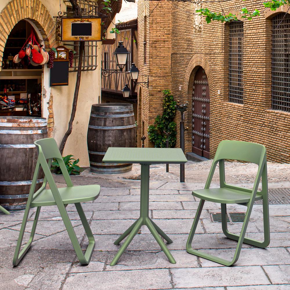 Dream Folding Outdoor Bistro Set with Olive Green Table and 2 Olive Green Chairs. Picture 1