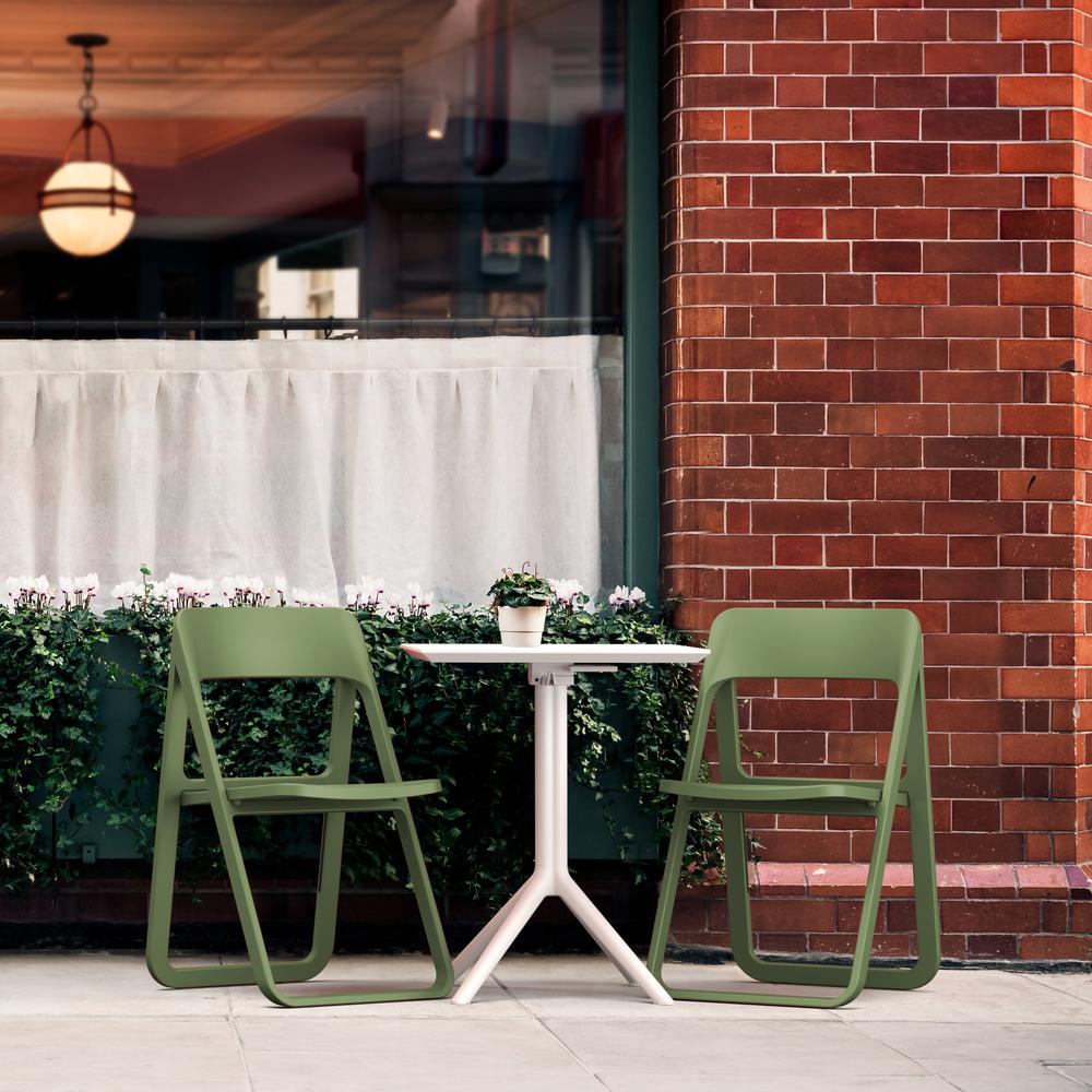 Dream Folding Outdoor Bistro Set with White Table and 2 Olive Green Chairs. The main picture.