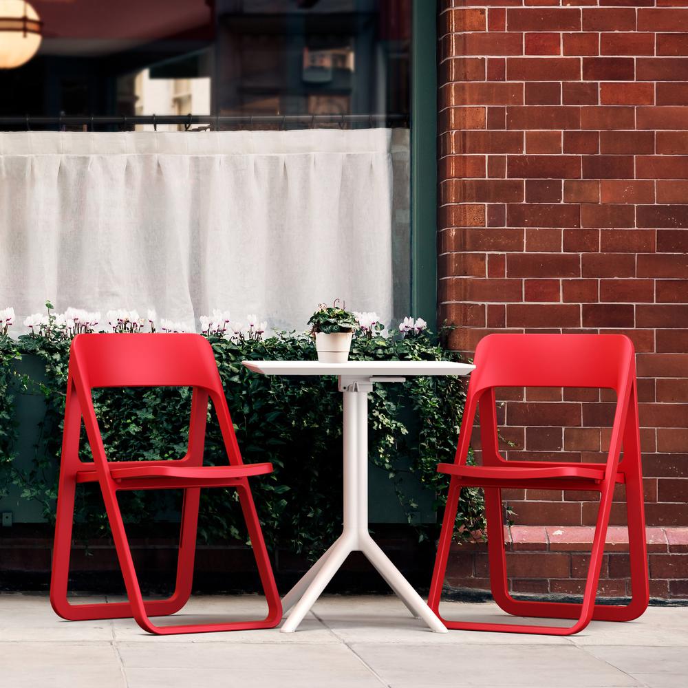 Dream Folding Outdoor Bistro Set with White Table and 2 Red Chairs. Picture 7