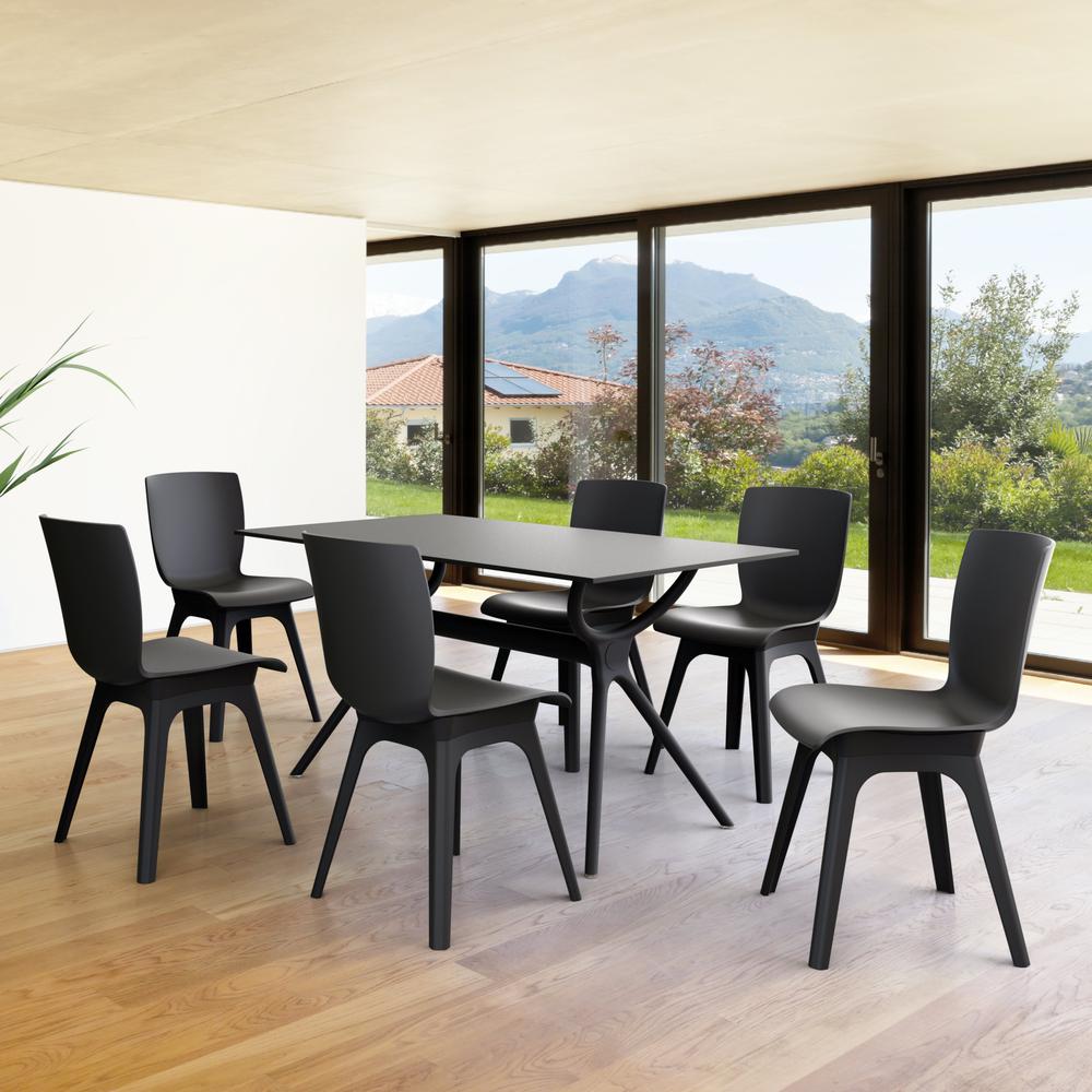 Mio PP Modern Dining Set Black 7 Piece with 55 inch Air Table. Picture 1