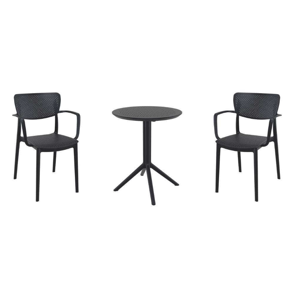 Loft Round Bistro Set 3 Piece with 24 inch Table Top Black. Picture 4
