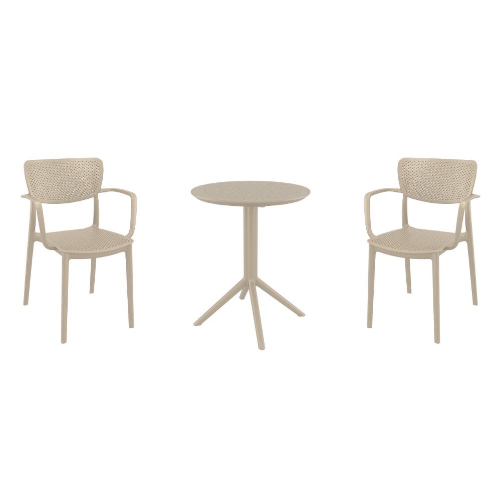 Loft Round Bistro Set 3 Piece with 24 inch Table Top Taupe. Picture 4