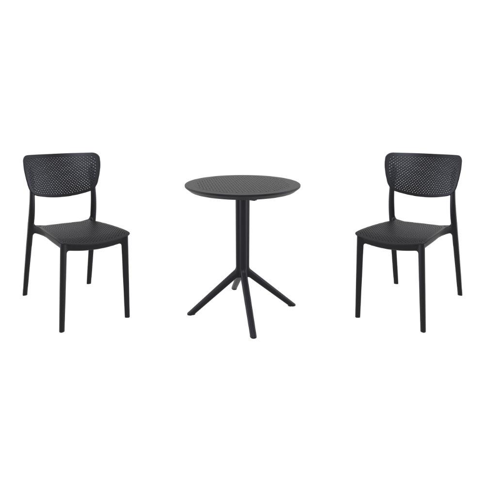 Lucy Round Bistro Set 3 Piece with 24 inch Table Top Black. Picture 4