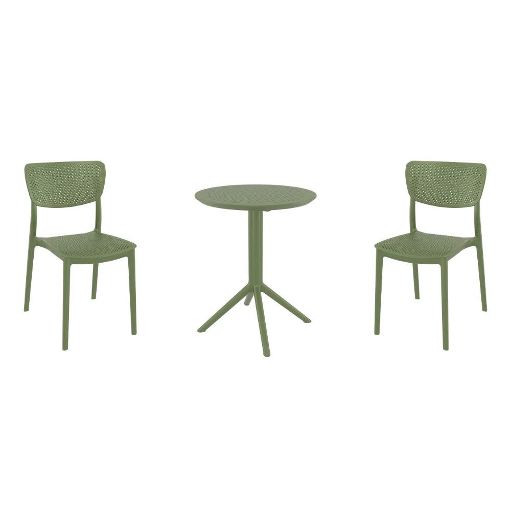 Lucy Round Bistro Set 3 Piece with 24 inch Table Top Olive Green. Picture 4