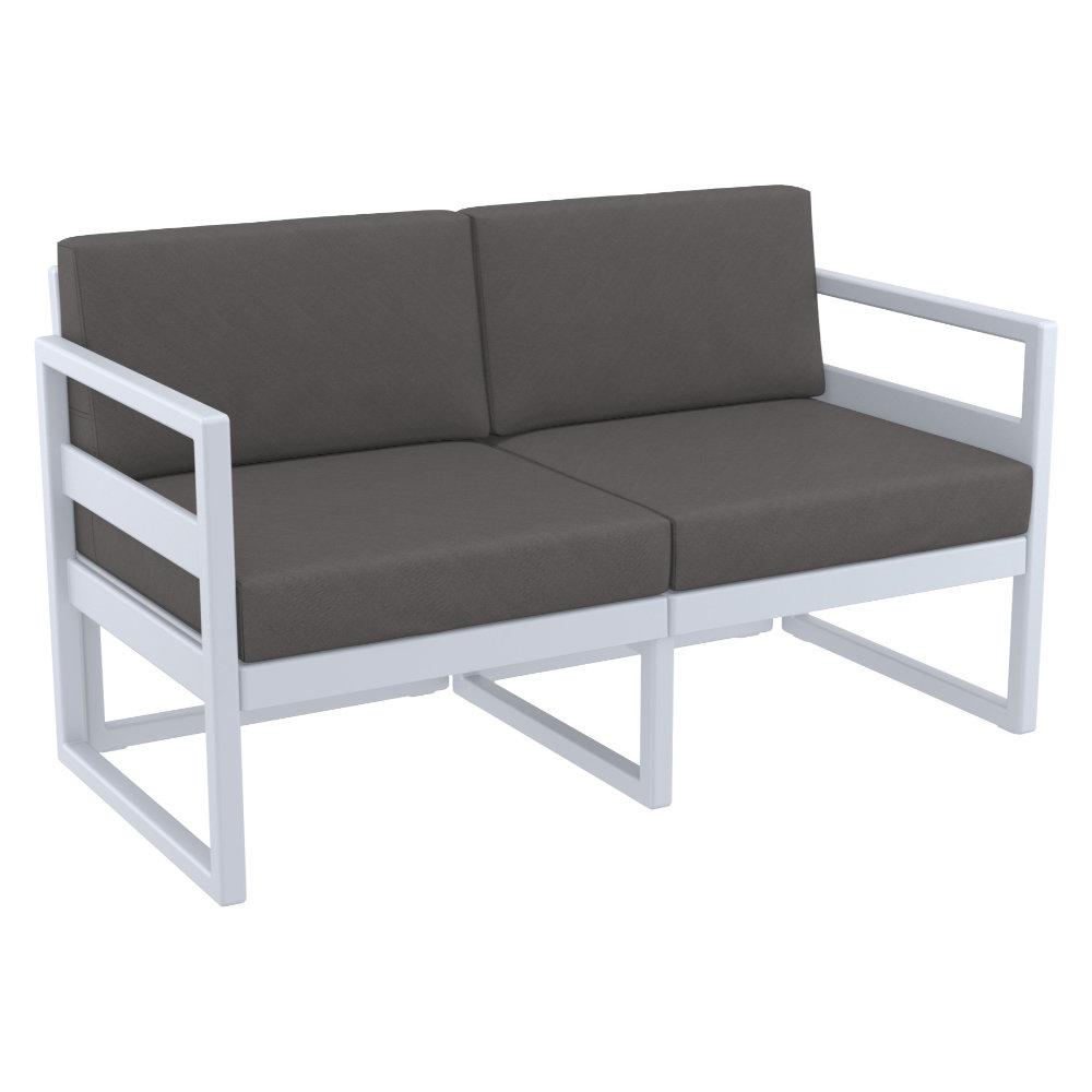Mykonos Patio Loveseat Silver with Sunbrella Charcoal Cushion. Picture 1