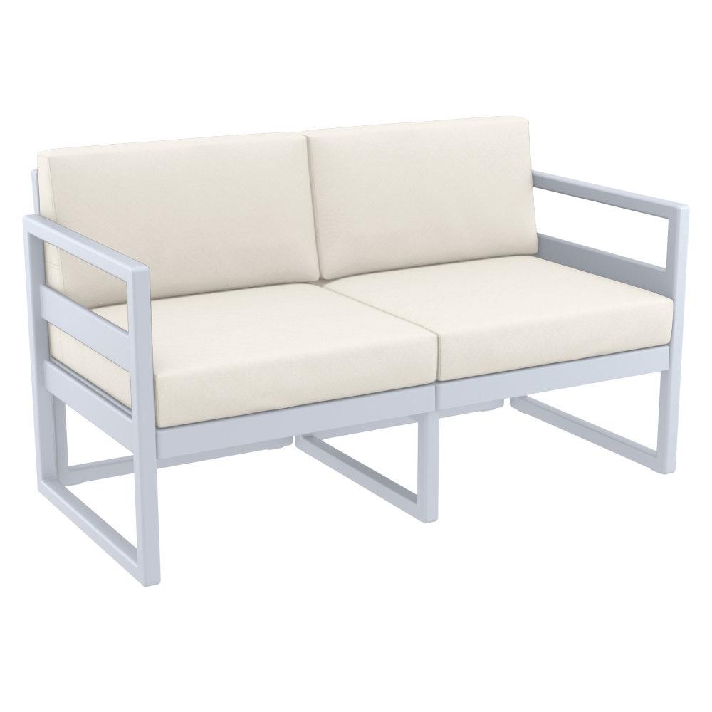 Mykonos Patio Loveseat Silver with Sunbrella Natural Cushion. Picture 1