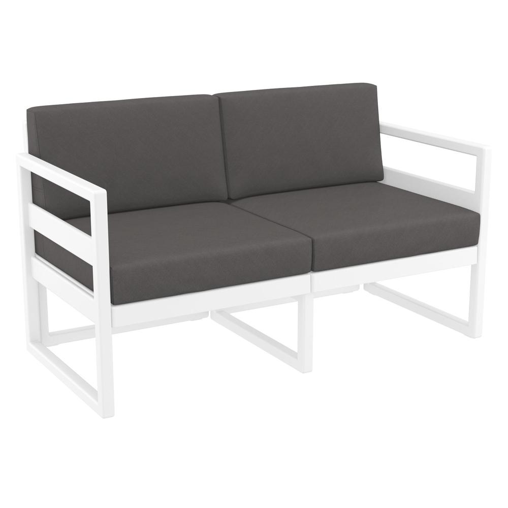 Mykonos Patio Loveseat White with Sunbrella Charcoal Cushion. Picture 1