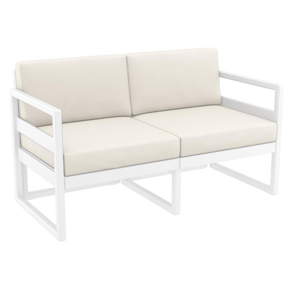 Mykonos Patio Loveseat White with Sunbrella Natural Cushion. Picture 1