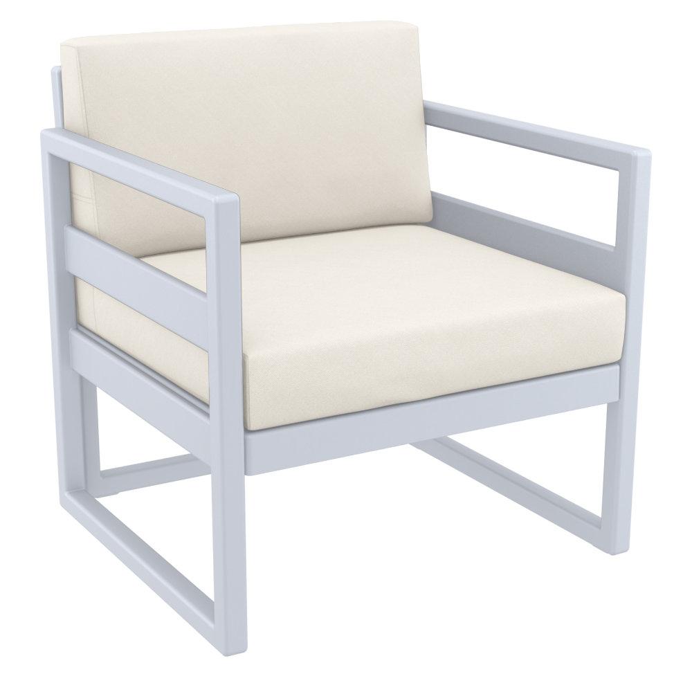 Mykonos Patio Club Chair Silver with Sunbrella Natural Cushion. Picture 1
