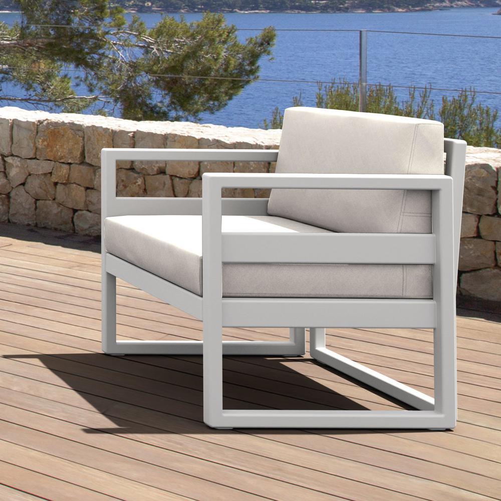 Mykonos Patio Club Chair White with Sunbrella Natural Cushion. Picture 3