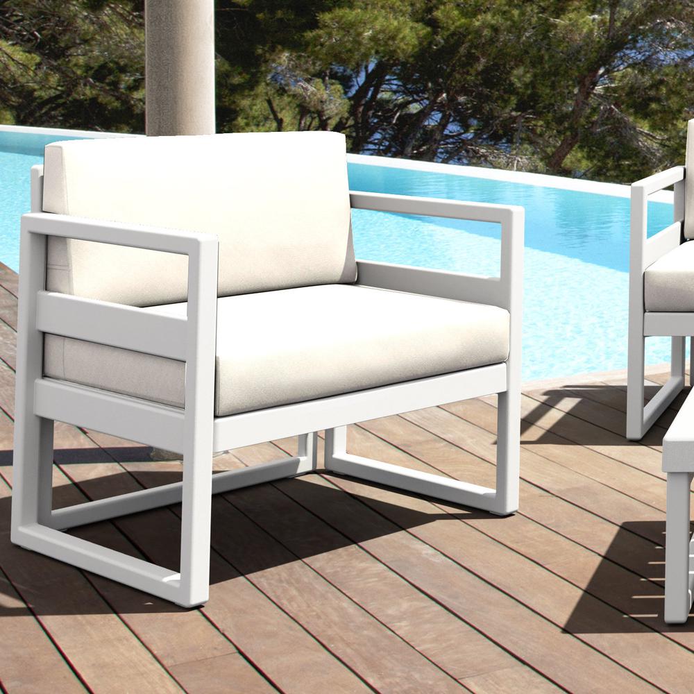 Mykonos Patio Club Chair White with Sunbrella Natural Cushion. Picture 4