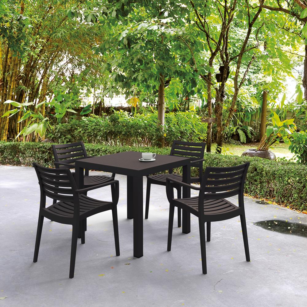 Artemis Resin Square Dining Set with 4 Arm Chairs Brown. Picture 1