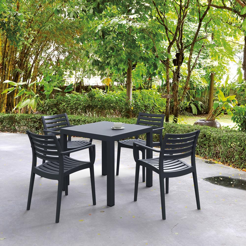 Artemis Resin Square Dining Set with 4 Arm Chairs Dark Gray. The main picture.