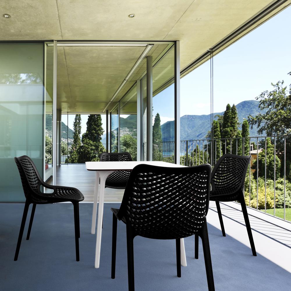 Air Maya Square Dining Set with White Table and 4 Black Chairs. The main picture.