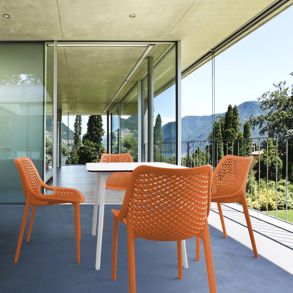 Air Maya Square Dining Set with White Table and 4 Orange Chairs. Picture 1