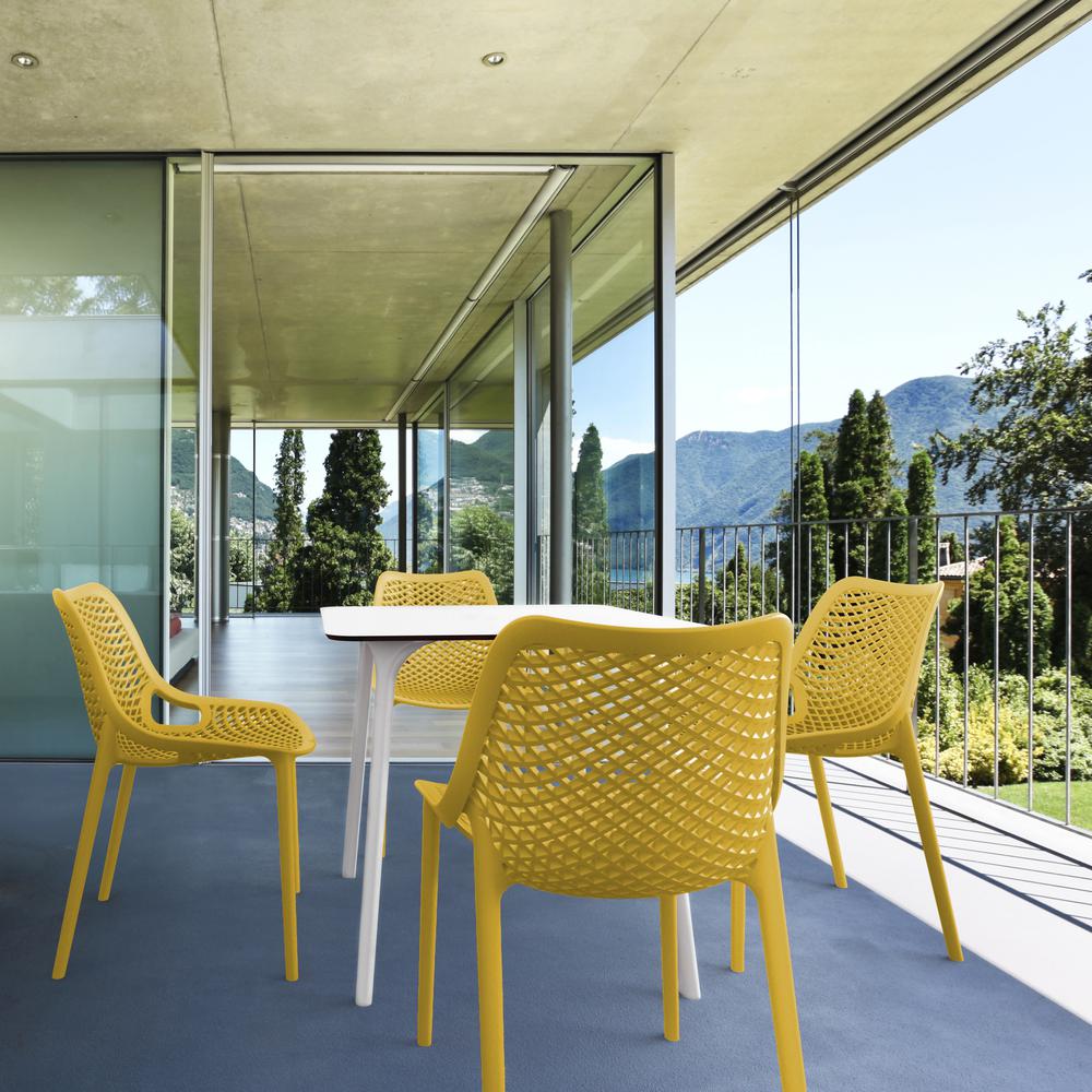 Air Maya Square Dining Set with White Table and 4 Yellow Chairs. Picture 1