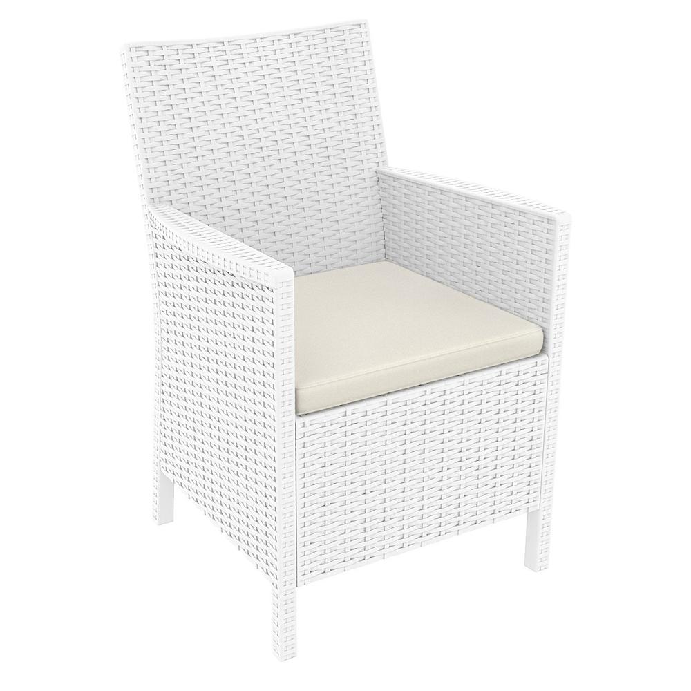 California Resin Wickerlook Chair White with Sunbrella Natural Cushion, Set of 2. Picture 7
