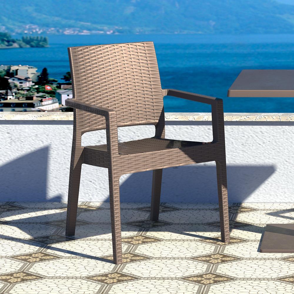 Ibiza Resin Wickerlook Dining Arm Chair Brown, set of 2. Picture 12