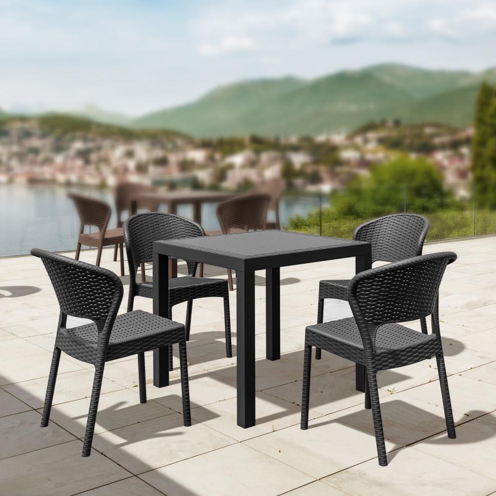 Daytona Wickerlook Square Dining Set 5 Piece Dark Gray with Side Chairs. Picture 1