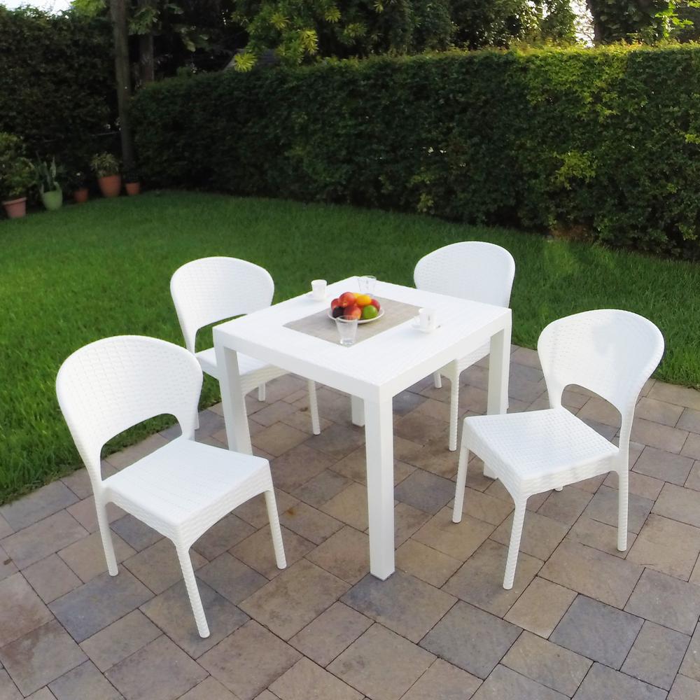 Daytona Wickerlook Square Dining Set 5 Piece White with Side Chairs. Picture 1