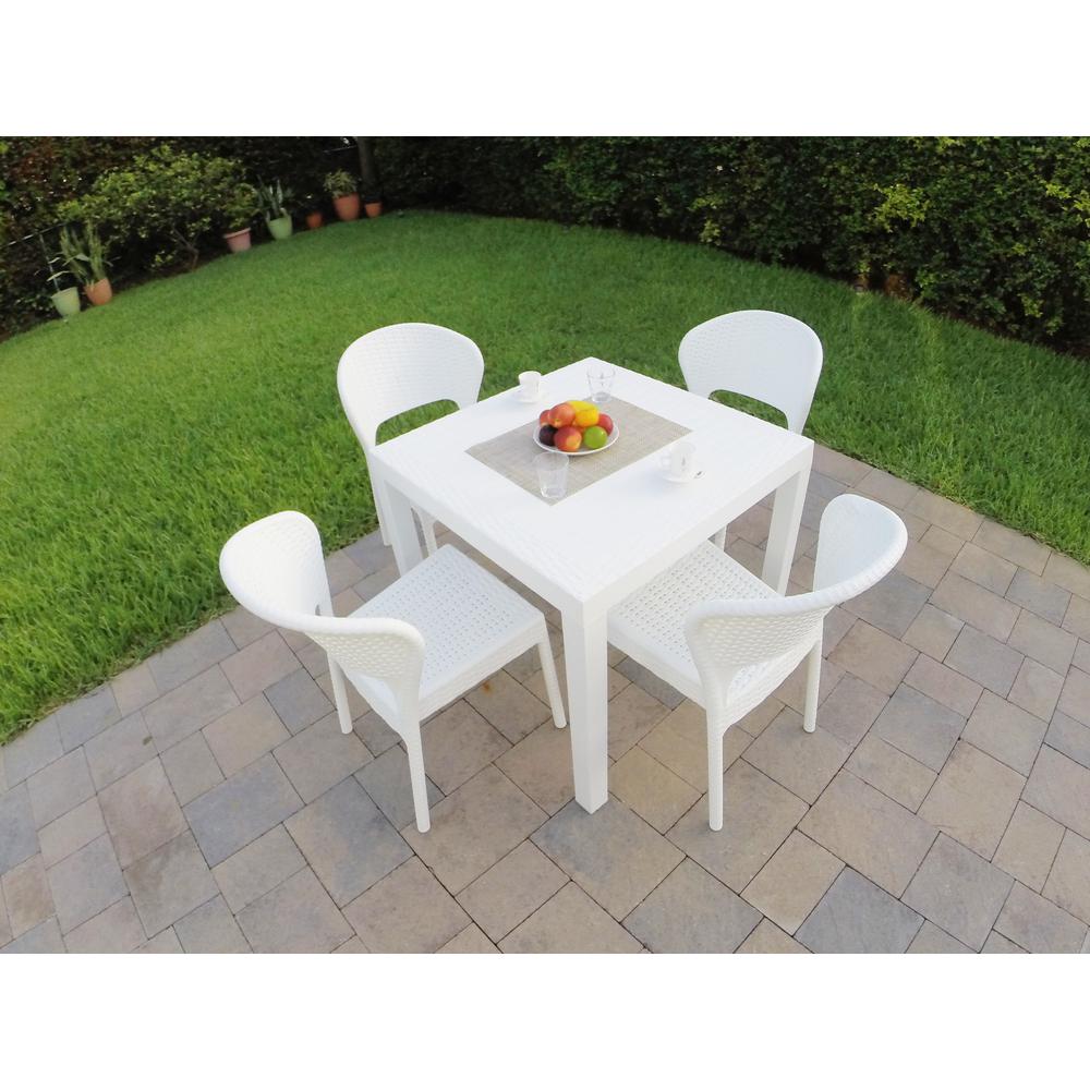 Daytona Wickerlook Square Dining Set 5 Piece White with Side Chairs. Picture 2