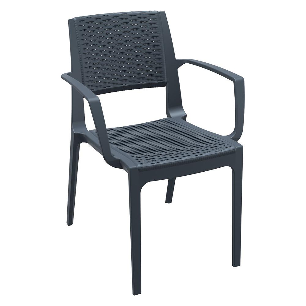 Capri Resin Dining Arm Chair Dark Gray, Set of 2. Picture 1