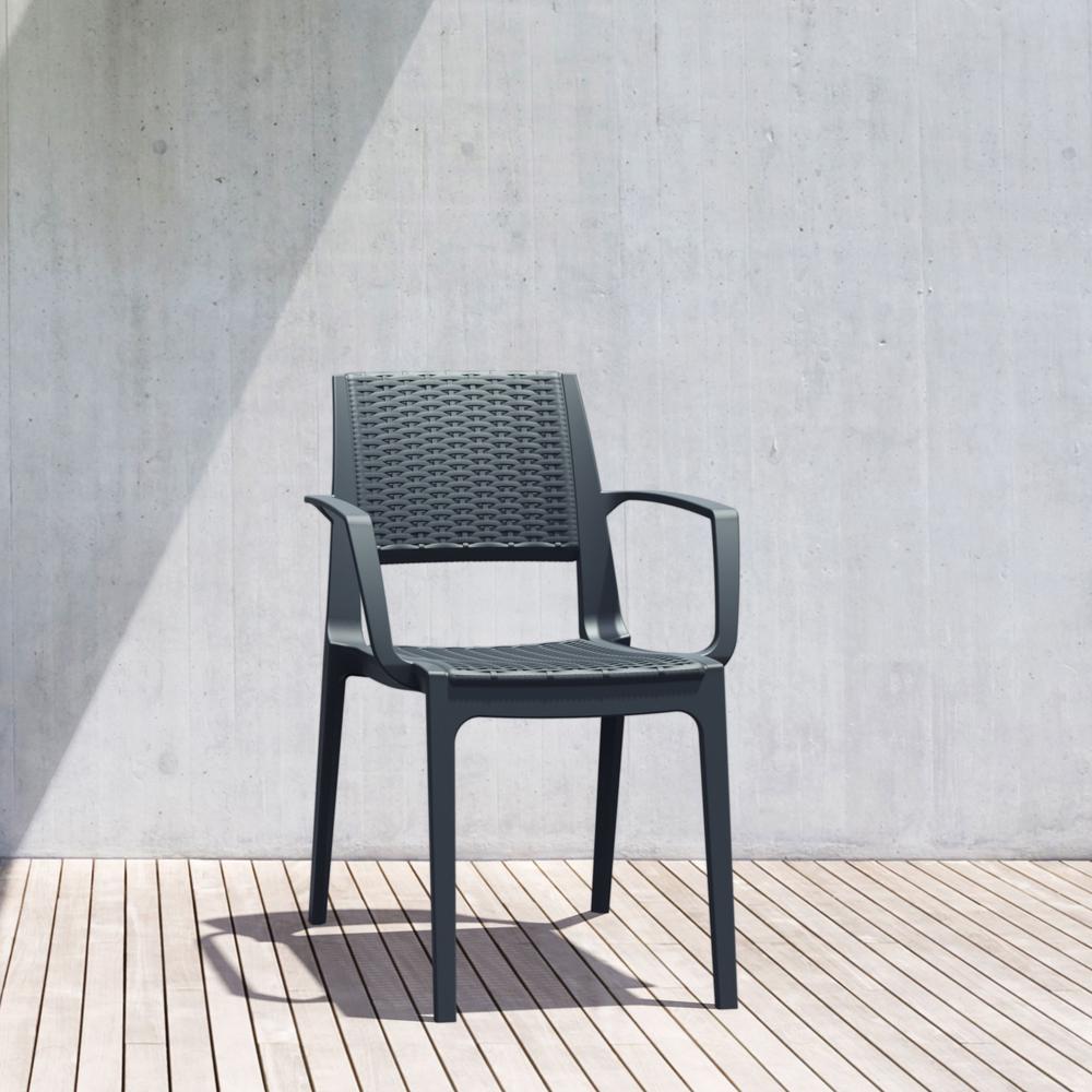Capri Resin Dining Arm Chair Dark Gray, Set of 2. Picture 7