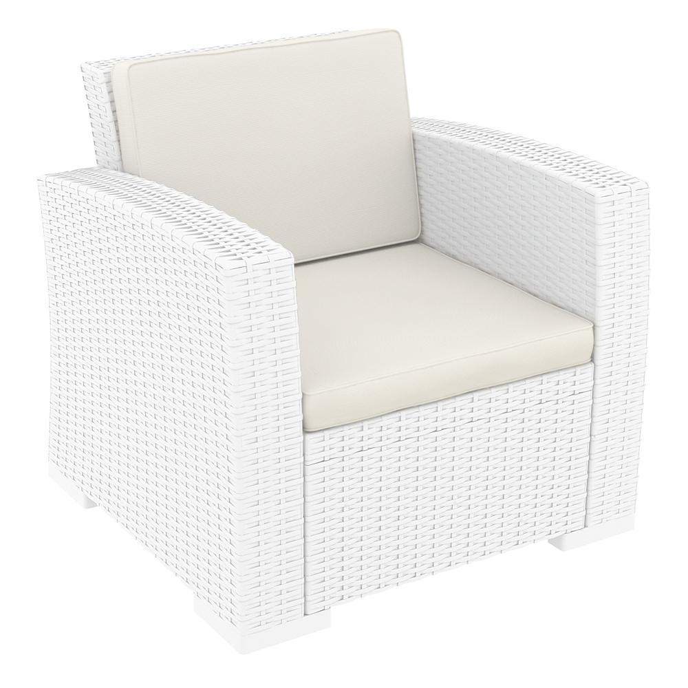 Monaco Resin Patio Club Chair White with Sunbrella Natural Cushion. Picture 1