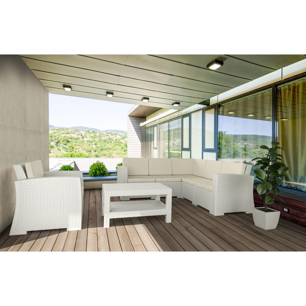 Monaco Resin Patio Club Chair White with Sunbrella Natural Cushion. Picture 2