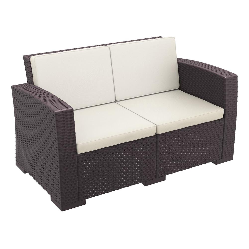 Monaco Resin Patio Loveseat Brown with Sunbrella Natural Cushion. Picture 1