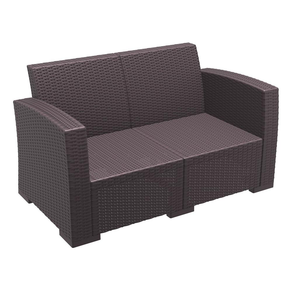 Monaco Resin Patio Loveseat Brown with Sunbrella Natural Cushion. Picture 2