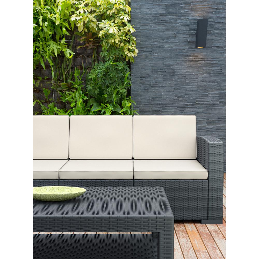 Resin Patio Sofa Dark Gray with Sunbrella Natural Cushion, Belen Kox. Picture 2