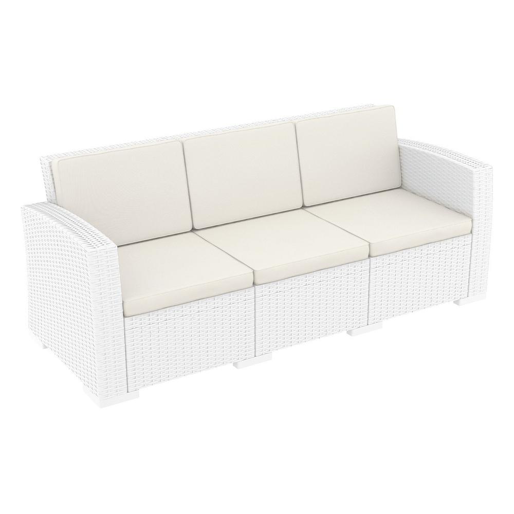 Resin Patio Sofa White with Sunbrella Natural Cushion. Picture 1