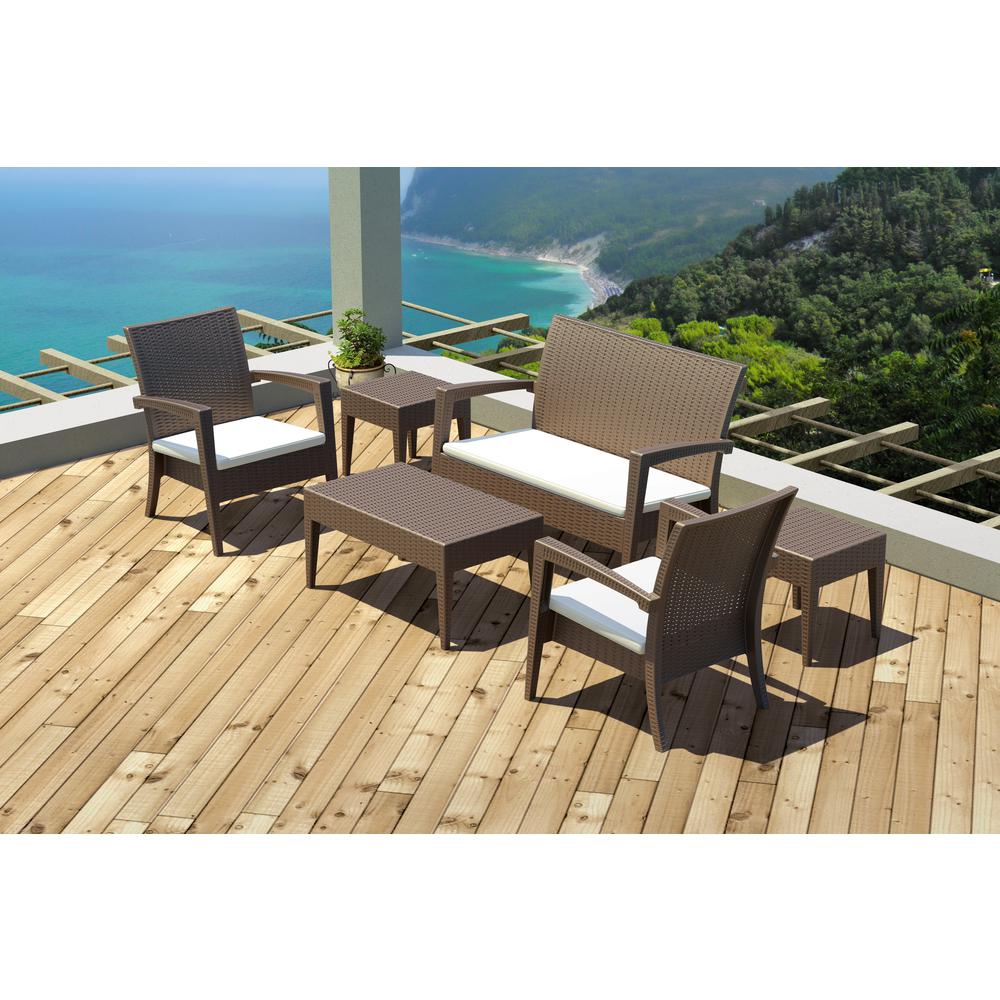 Miami Resin Club Chair Brown with Sunbrella Natural Cushion, set of 2. Picture 9