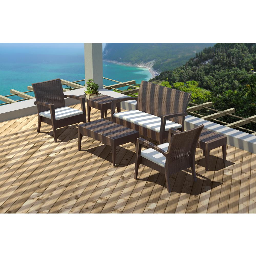 Miami Resin Club Chair Brown with Sunbrella Natural Cushion, set of 2. Picture 10