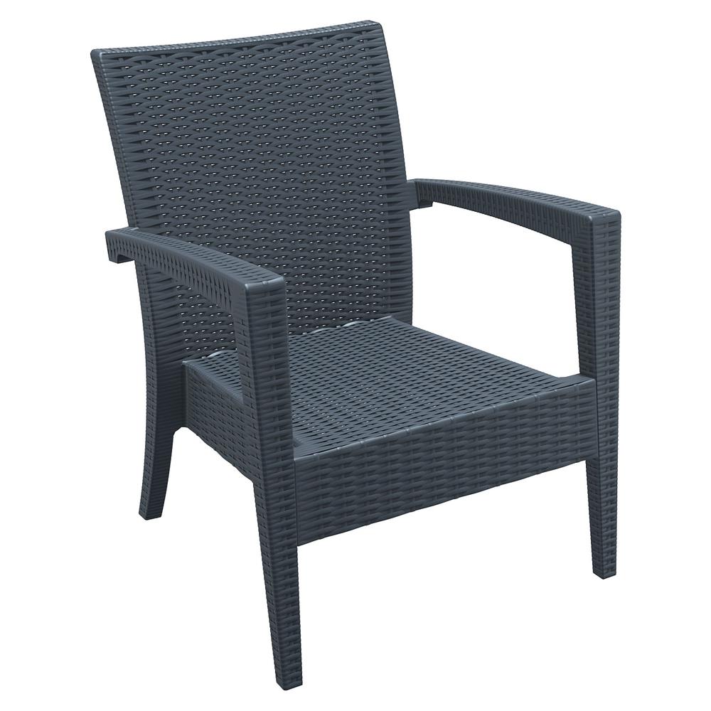 Miami Resin Club Chair Dark Gray with Sunbrella Natural Cushion, set of 2. Picture 1