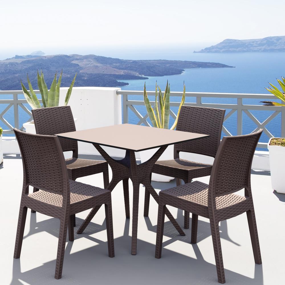 Outdoor Dining Set, 5 Piece, Square, Brown, Belen Kox. Picture 3