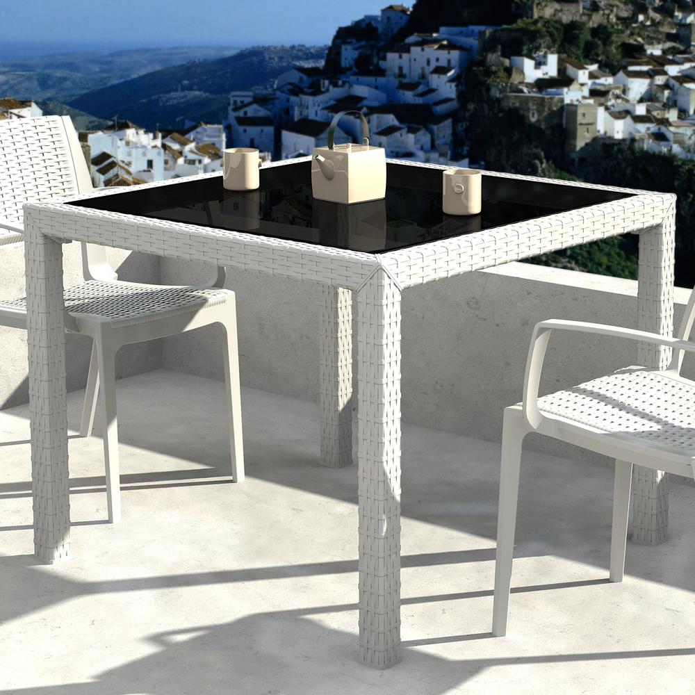 Woven-Wicker-Looking Square Patio Dining Table, White, Belen Kox. Picture 3