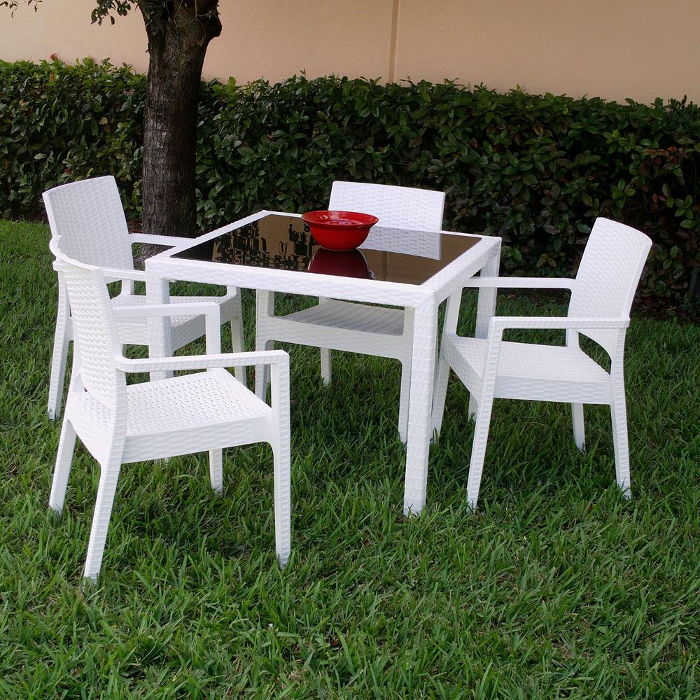 Miami Wickerlook Square Dining Set 5 Piece White with Armchairs. Picture 4