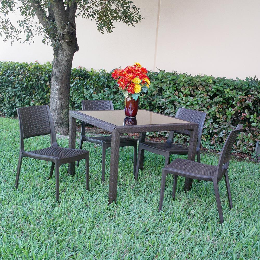 Miami Wickerlook Square Dining Set 5 Piece Brown with Side Chairs. Picture 1