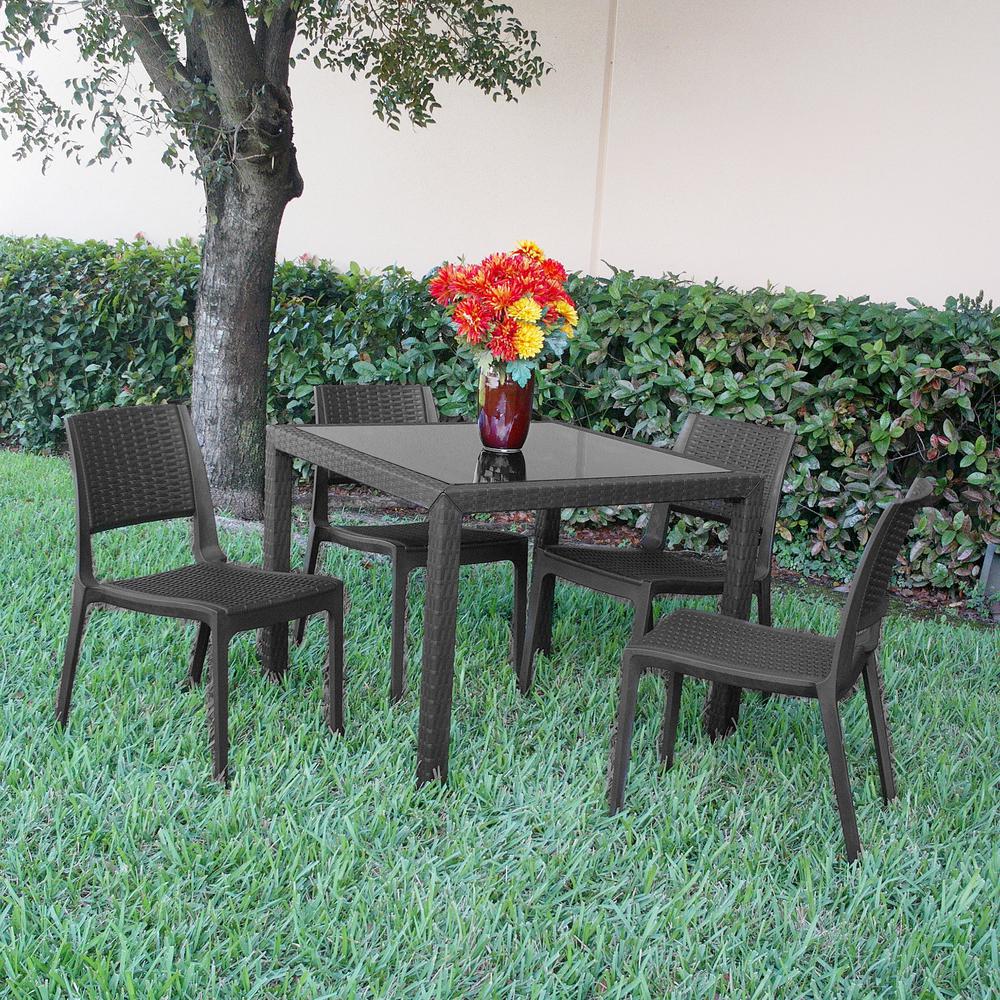 Miami Wickerlook Square Dining Set 5 Piece Dark Gray with Side Chairs. Picture 1