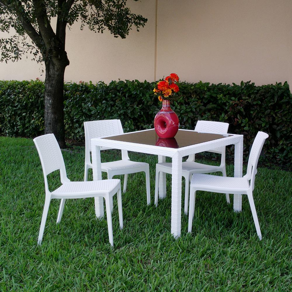 Miami Wickerlook Square Dining Set 5 Piece White with Side Chairs. Picture 1