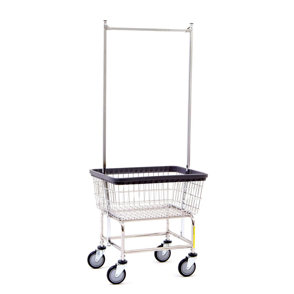 Chrome Standard Capacity Laundry Cart w/ Double Pole Rack. Picture 1