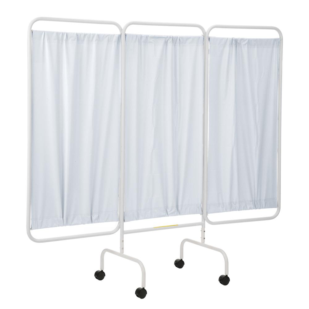 Three Panel Mobile Medical Privacy Screen with White Vinyl Panels, USA Made. Picture 1