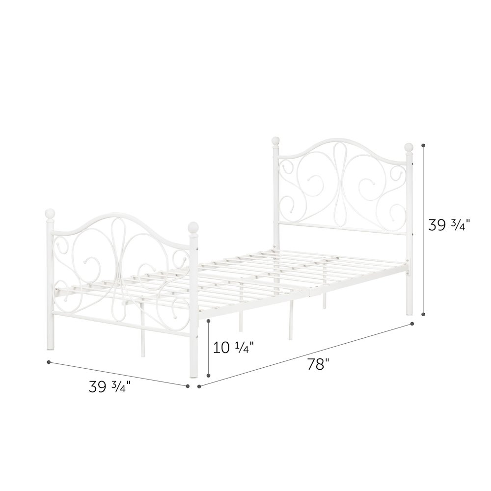 Country Poetry Complete Metal Platform Bed , White, W39.75 x D78 x H39.75. Picture 4
