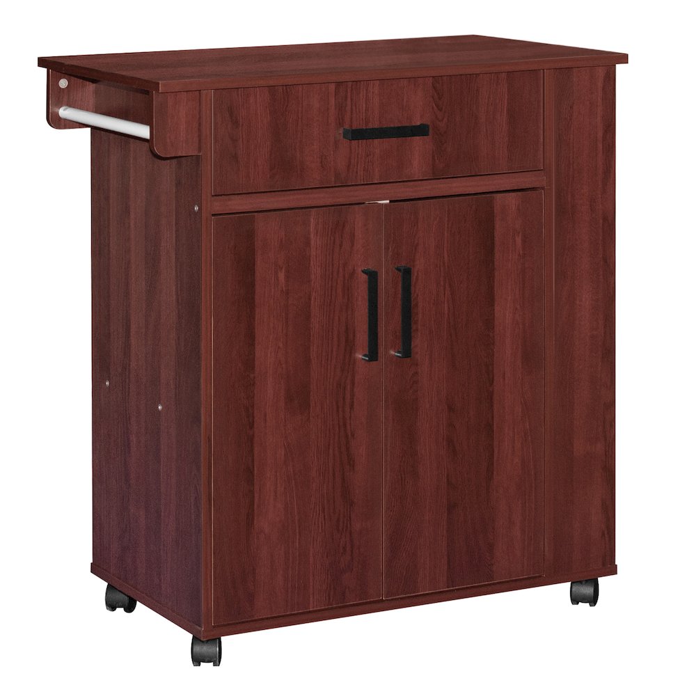Better Home Products Shelby Rolling Kitchen Cart with Storage Cabinet - Mahogany. Picture 1
