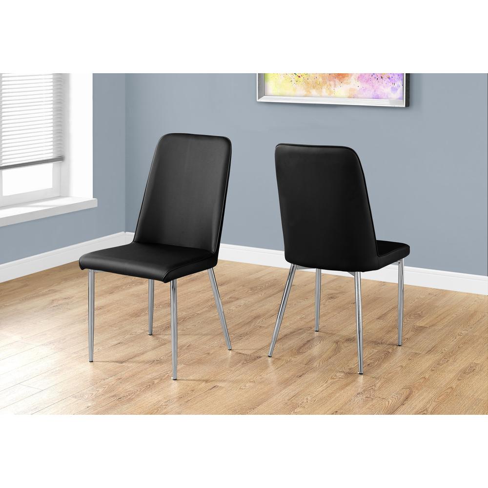 DINING CHAIR - 2PCS / 37"H / BLACK LEATHER-LOOK / CHROME. Picture 2