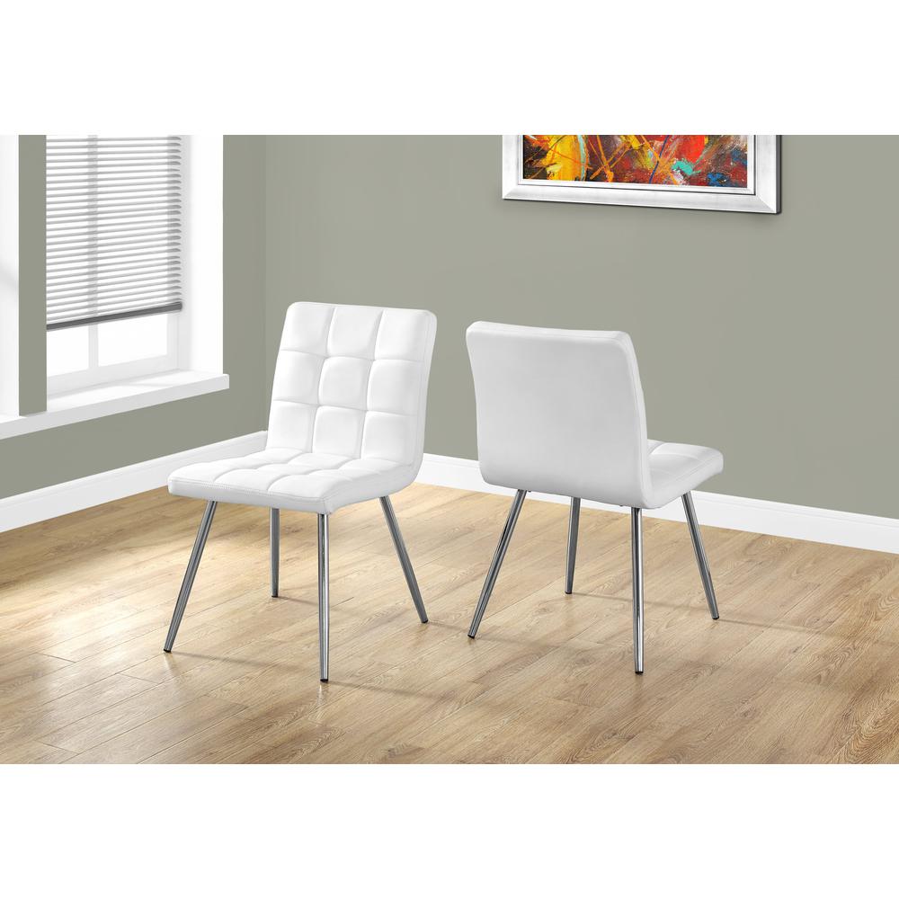 DINING CHAIR - 2PCS / 32"H / WHITE LEATHER-LOOK / CHROME. Picture 2