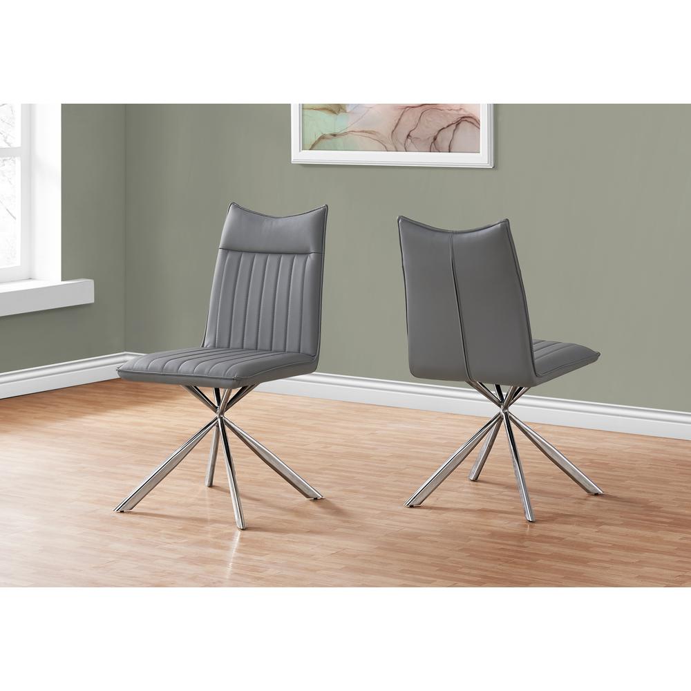 Dining Chair - 2Pcs, 36"H, Grey Leather-Look, Chrome. Picture 3