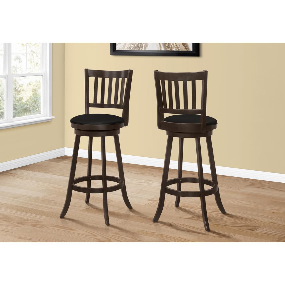 Bar Stool, Set Of 2, Swivel, Bar Height, Brown Wood. Picture 2